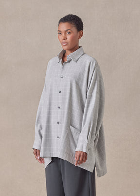 cotton wide longer back shirt jacket with collar - long