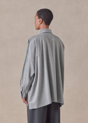 cotton wide a-line shirt with collar - long