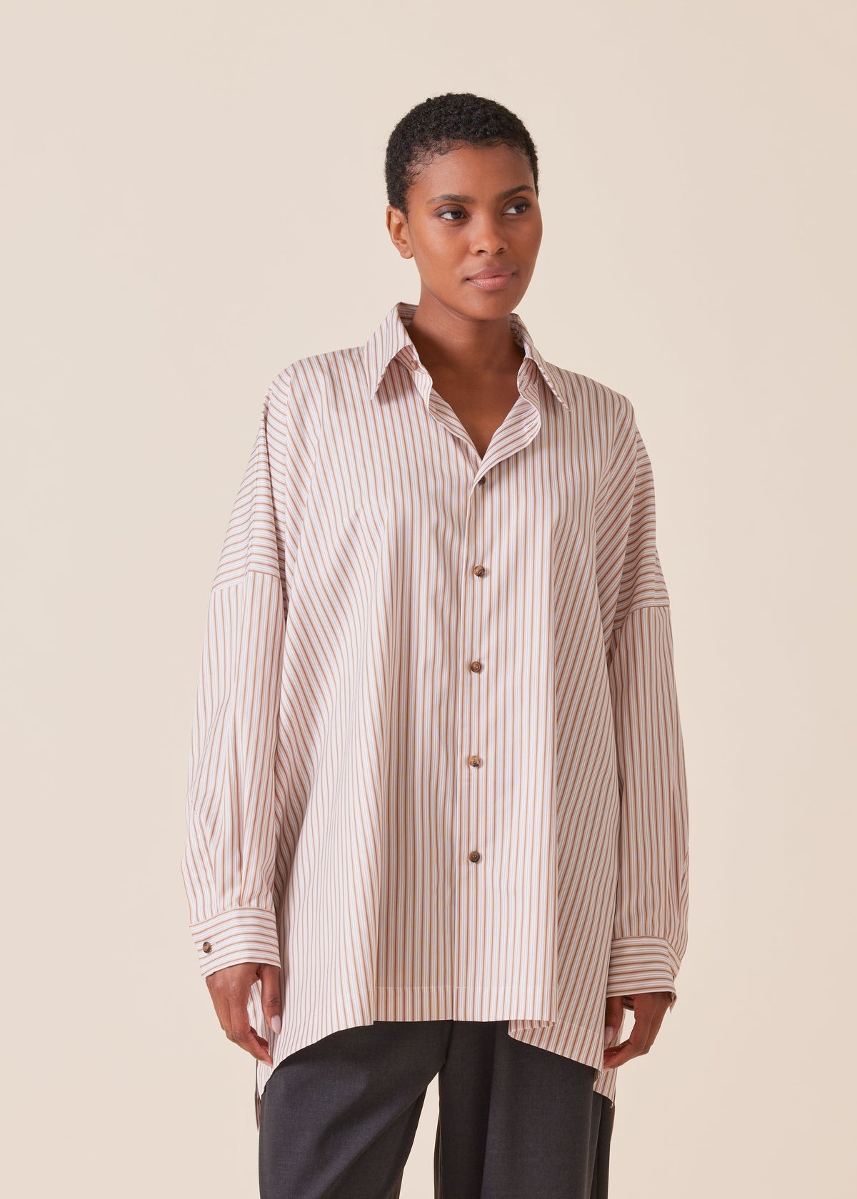 cotton wide longer back shirt with collar - long