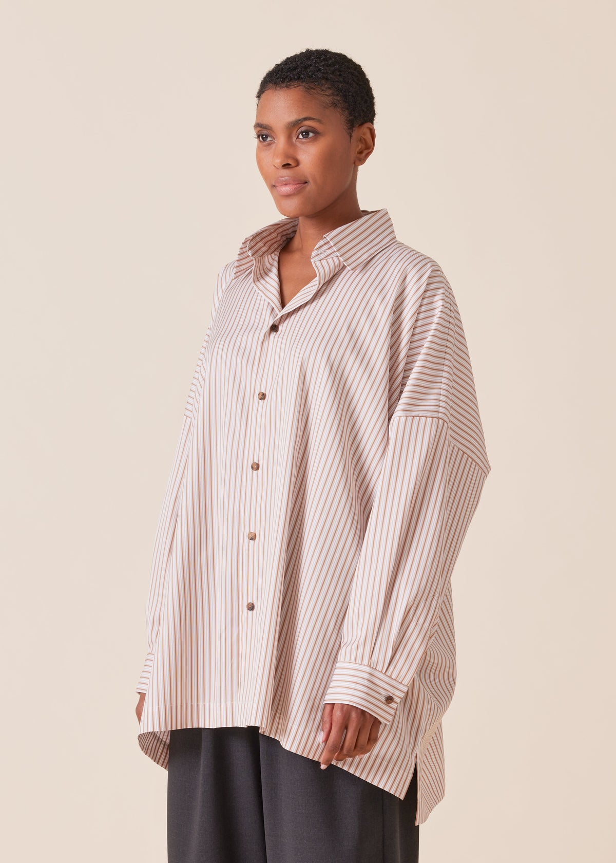 cotton wide longer back shirt with collar - long