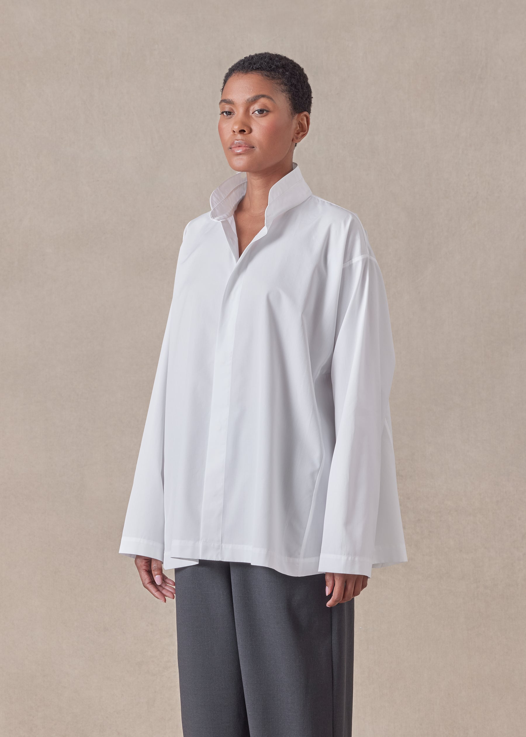 cotton side panelled shirt with double stand collar - mid plus