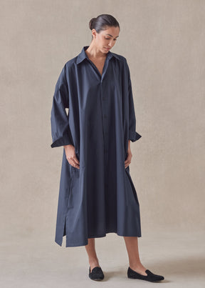 cotton wide a-line shirt dress with collar