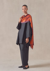 cashmere sloped shoulder scoop neck poncho with hembands - long plus