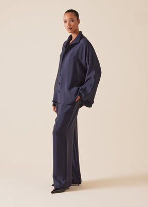 silk wide a-line shirt with open standup collar  - mid plus