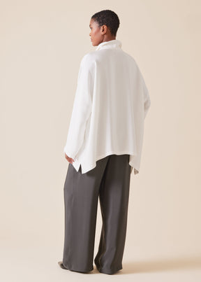 silk wide a-line shirt with open standup collar  - mid plus