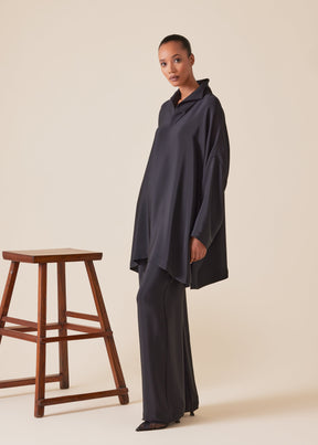 silk imperial tunic with open stand collar - long plus