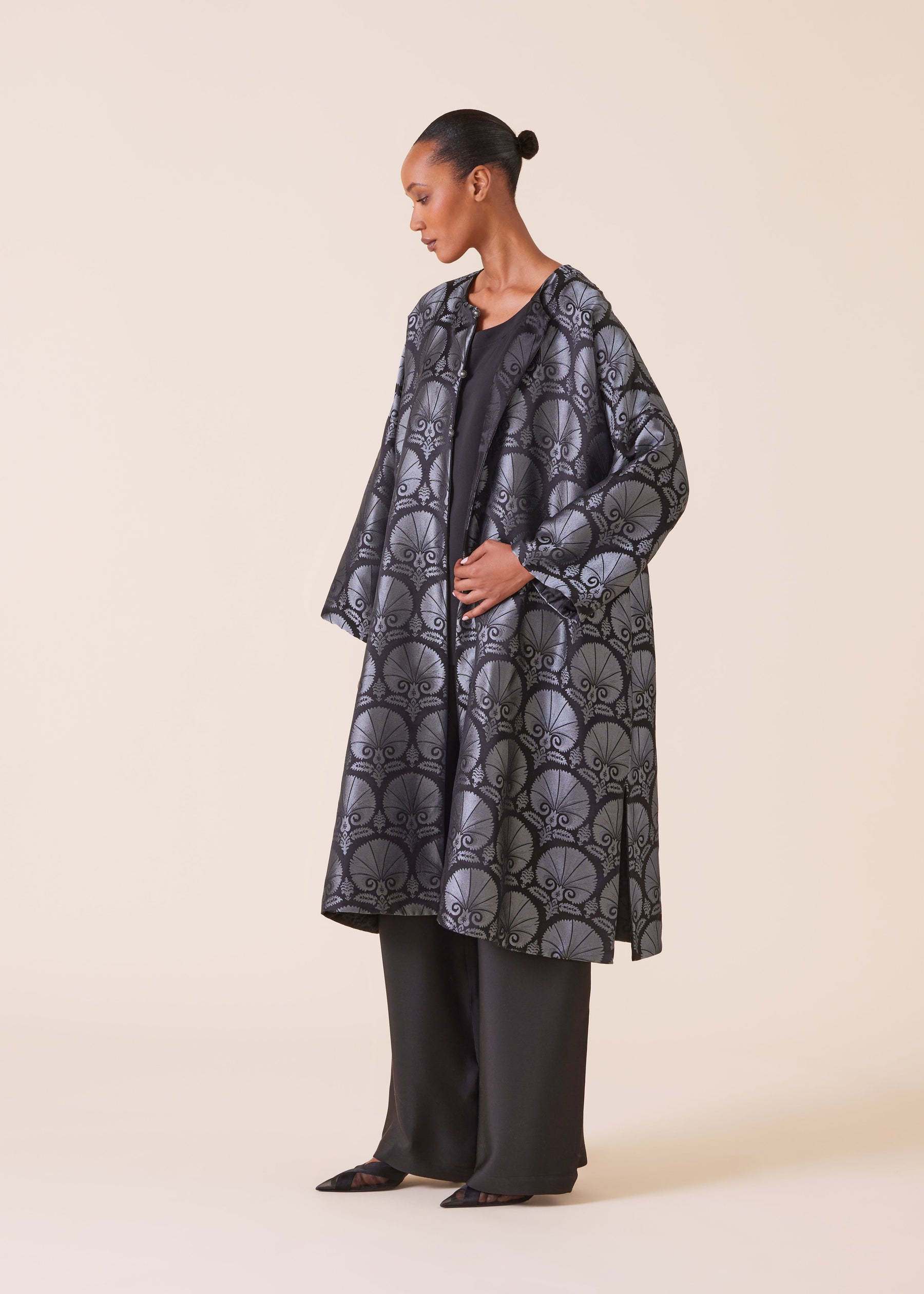 silk mix round neck chinese jacket - 3/4 length (reversible)