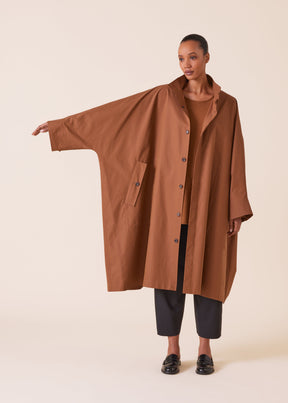 cotton mix extra wide sloped shoulder raincoat with tabs - 3/4 length