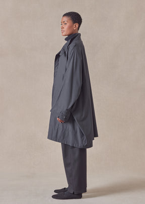 cotton mix extra wide sloped shoulder raincoat with tabs - very long