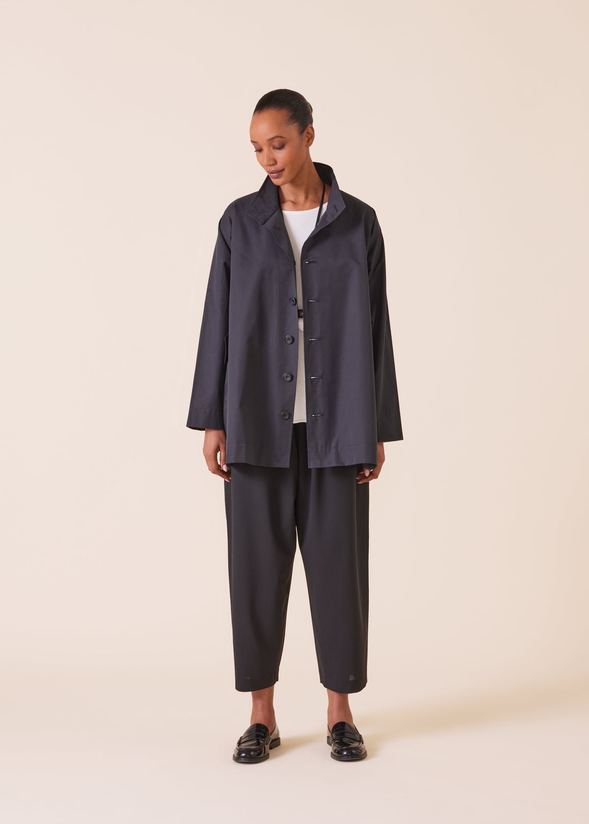 cotton mix caucasus high neck raincoat - long