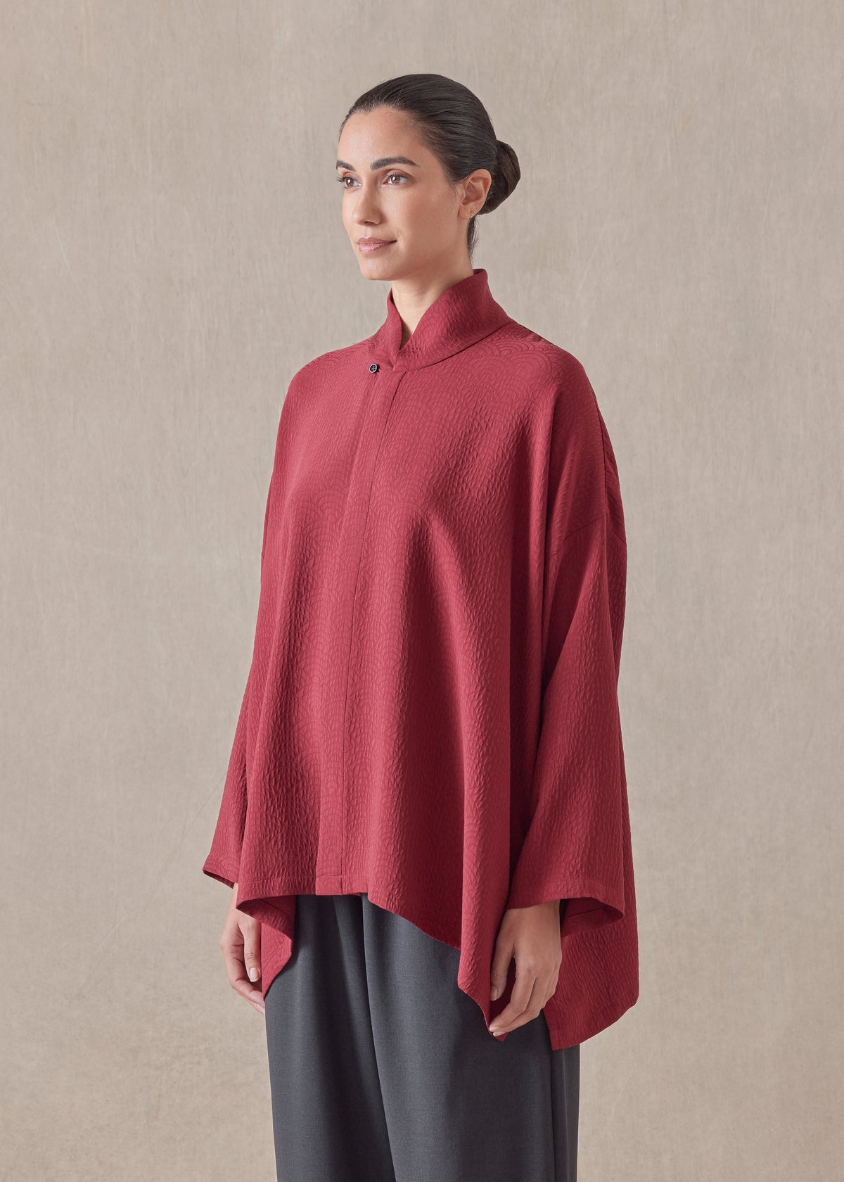 silk wide a-line shirt with chinese collar - mid plus