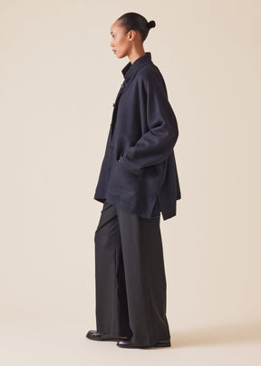 wool cashmere mix wide open stand collar jacket - long