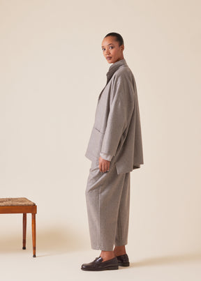 wool cashmere mix wide longer back double stand collar jacket - long