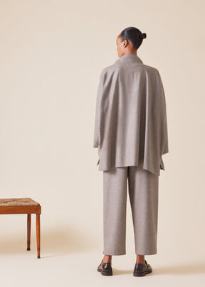 wool cashmere mix wide longer back double stand collar jacket - long