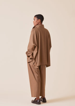 wool cashmere mix wide longer back shirt with double stand collar - mid plus