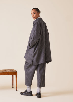 wool cashmere mix wide a-line shirt jacket with collar - long plus