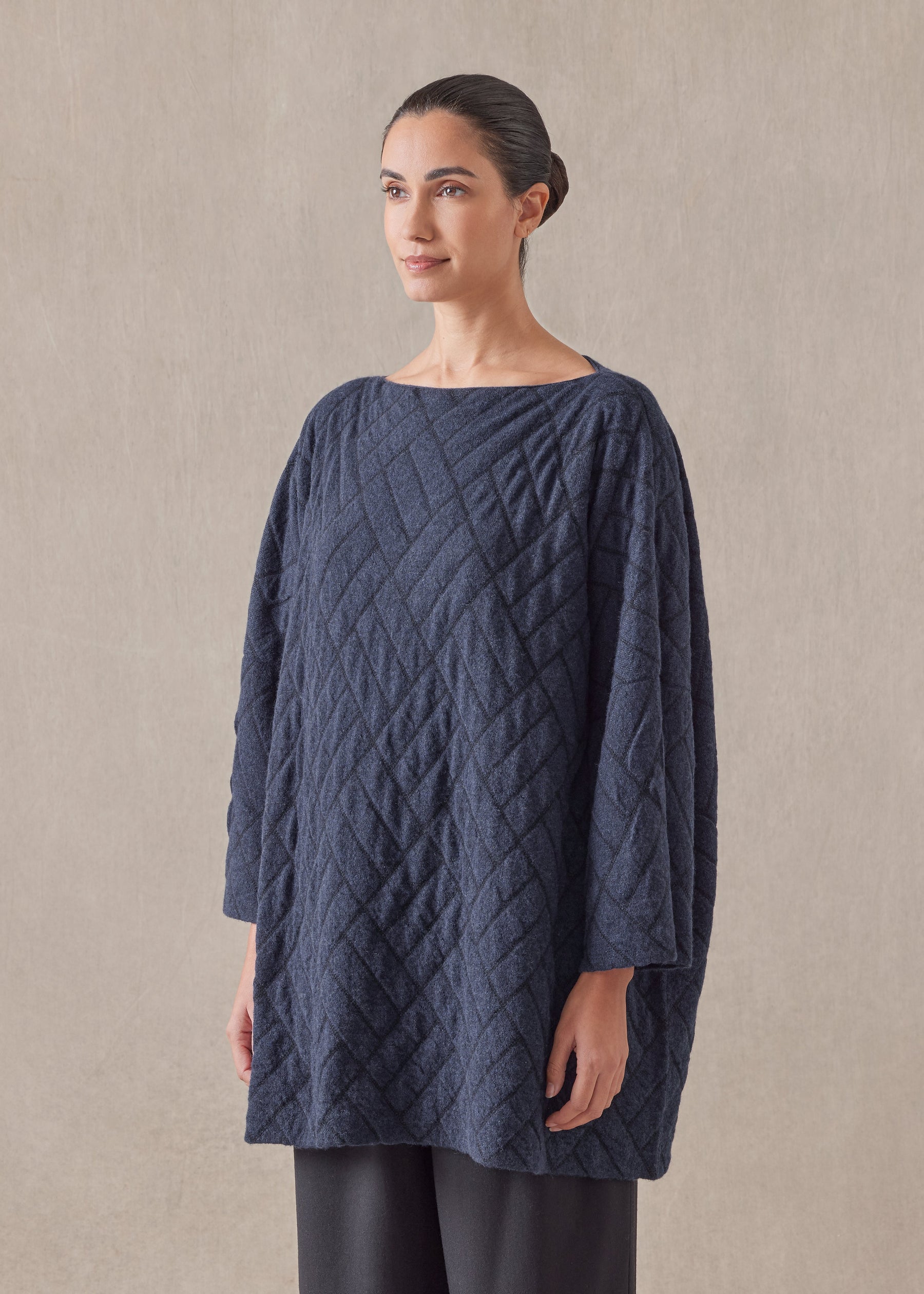 cashmere square 3/4 sleeve sweater - long