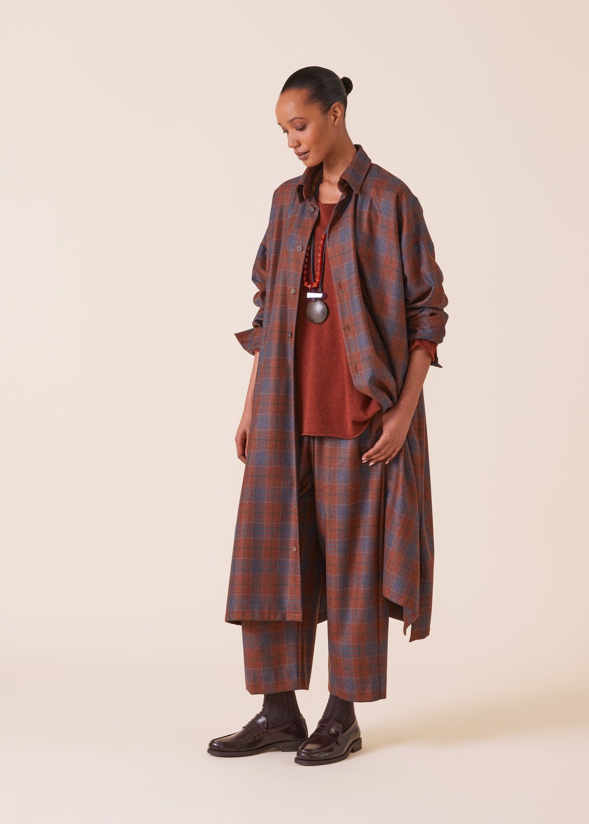 wool silk mix wide a-line shirt dress with collar