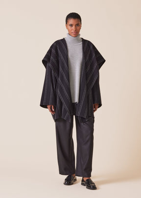 wool cashmere mix jacket coat with blanket drape - long plus