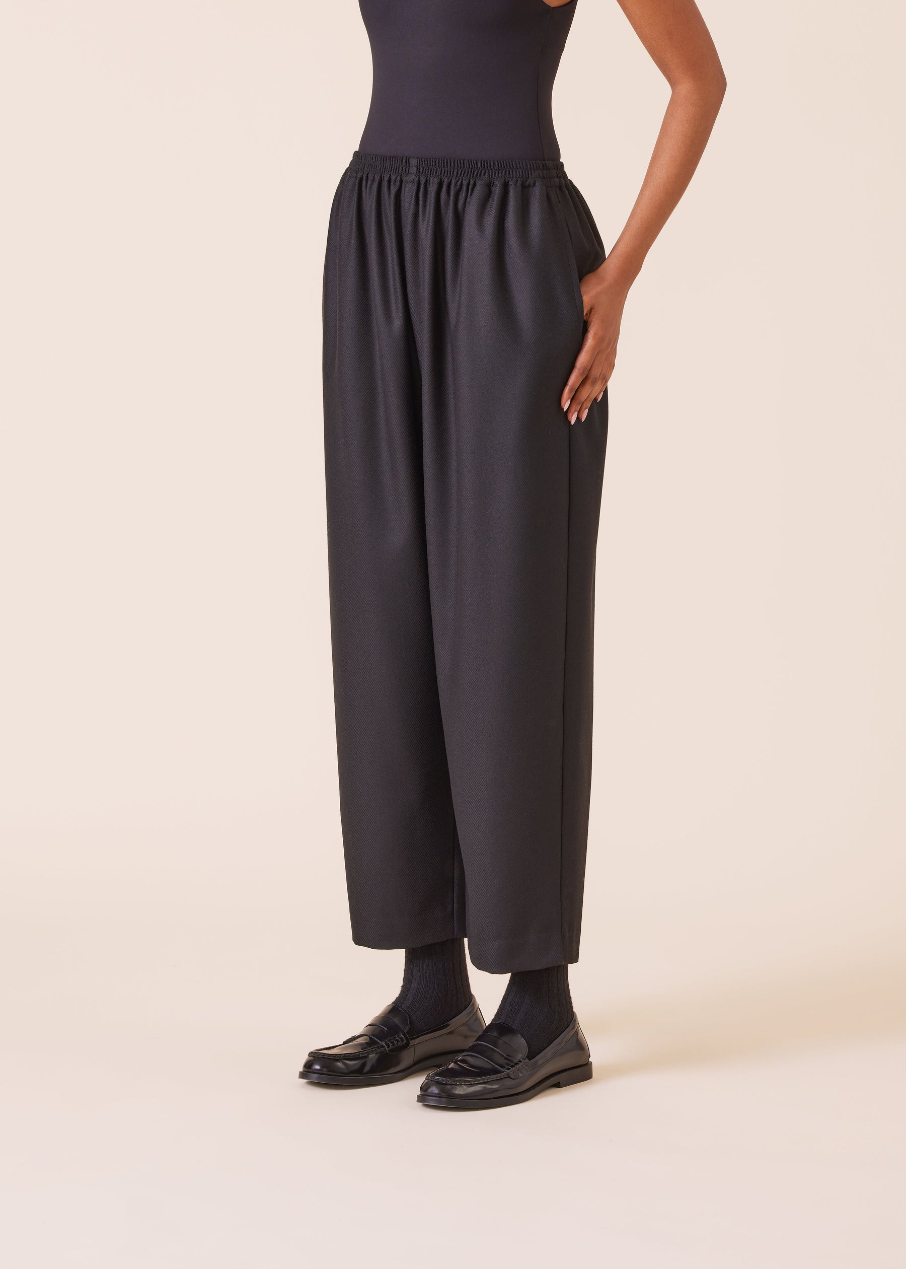 wool silk mix longer japanese trouser with ankle slits