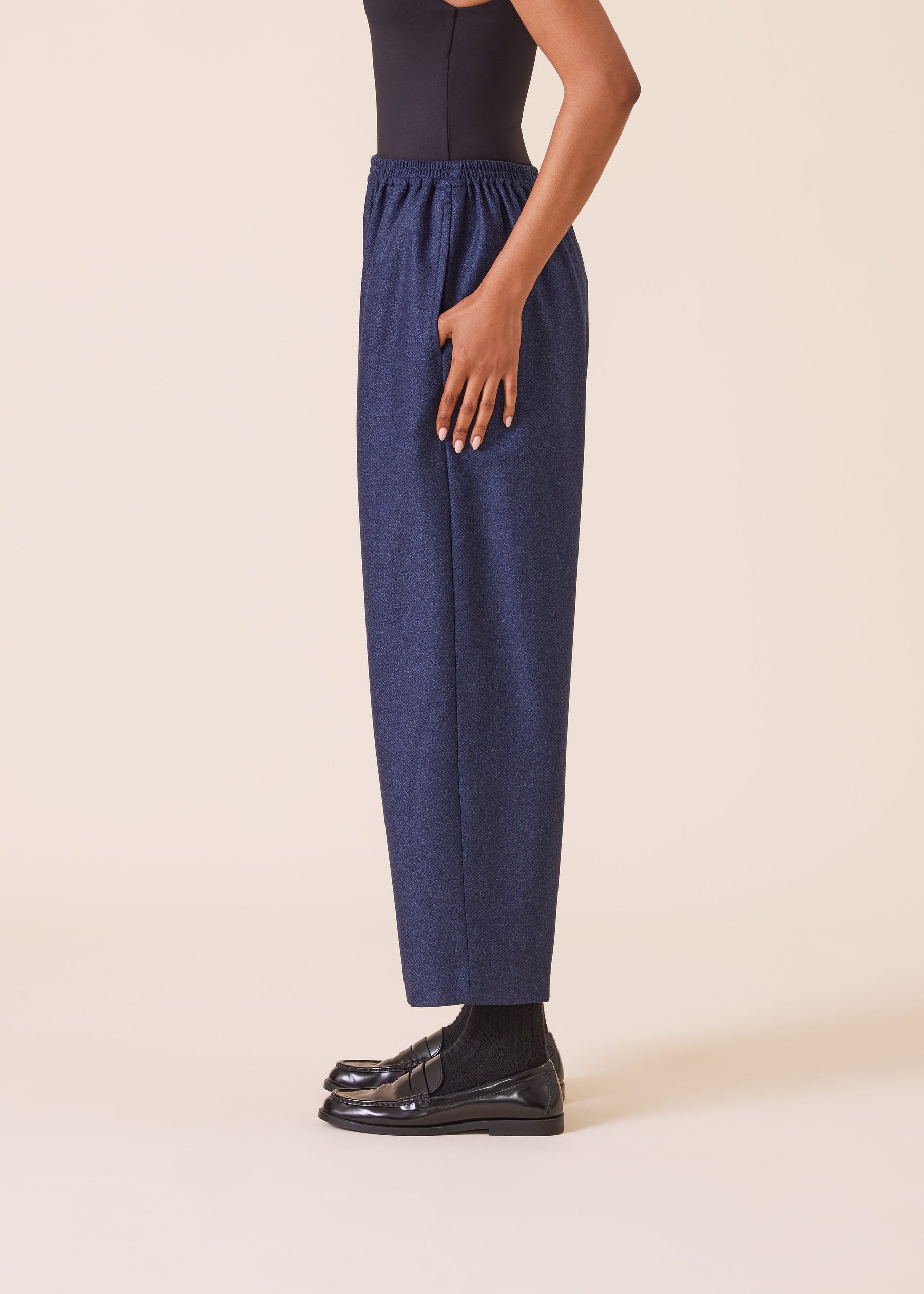 wool silk mix longer japanese trouser with ankle slits