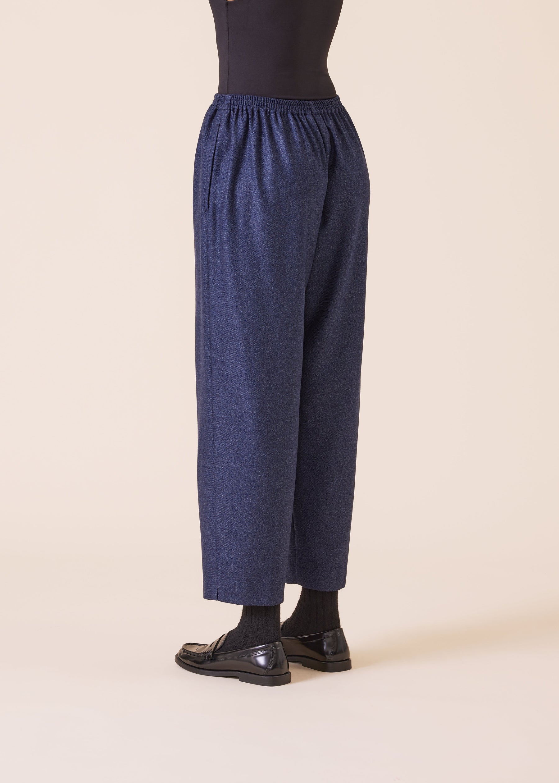 wool silk mix longer japanese trouser with ankle slits