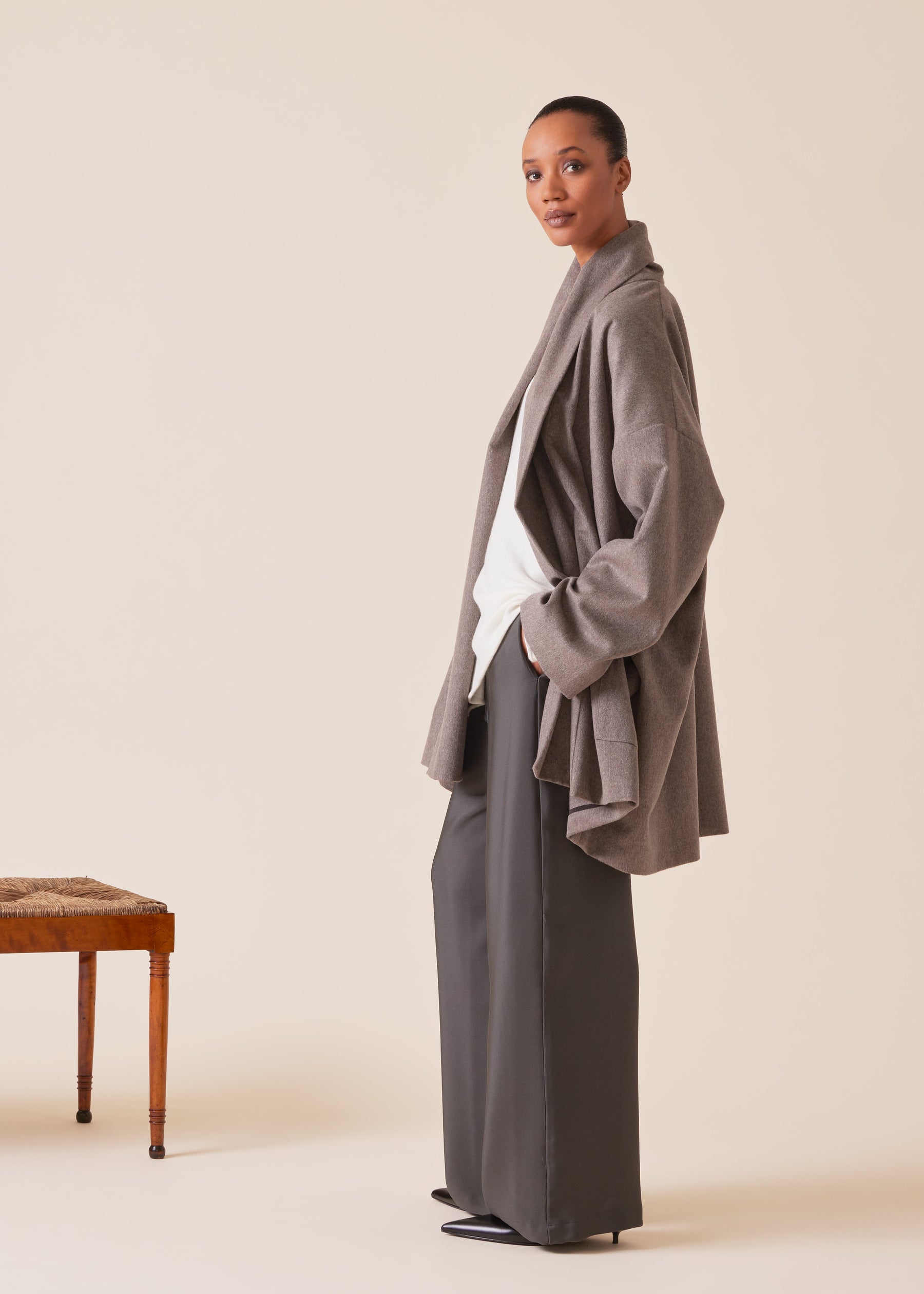 cashmere wide a-line shawl collar coat - long plus