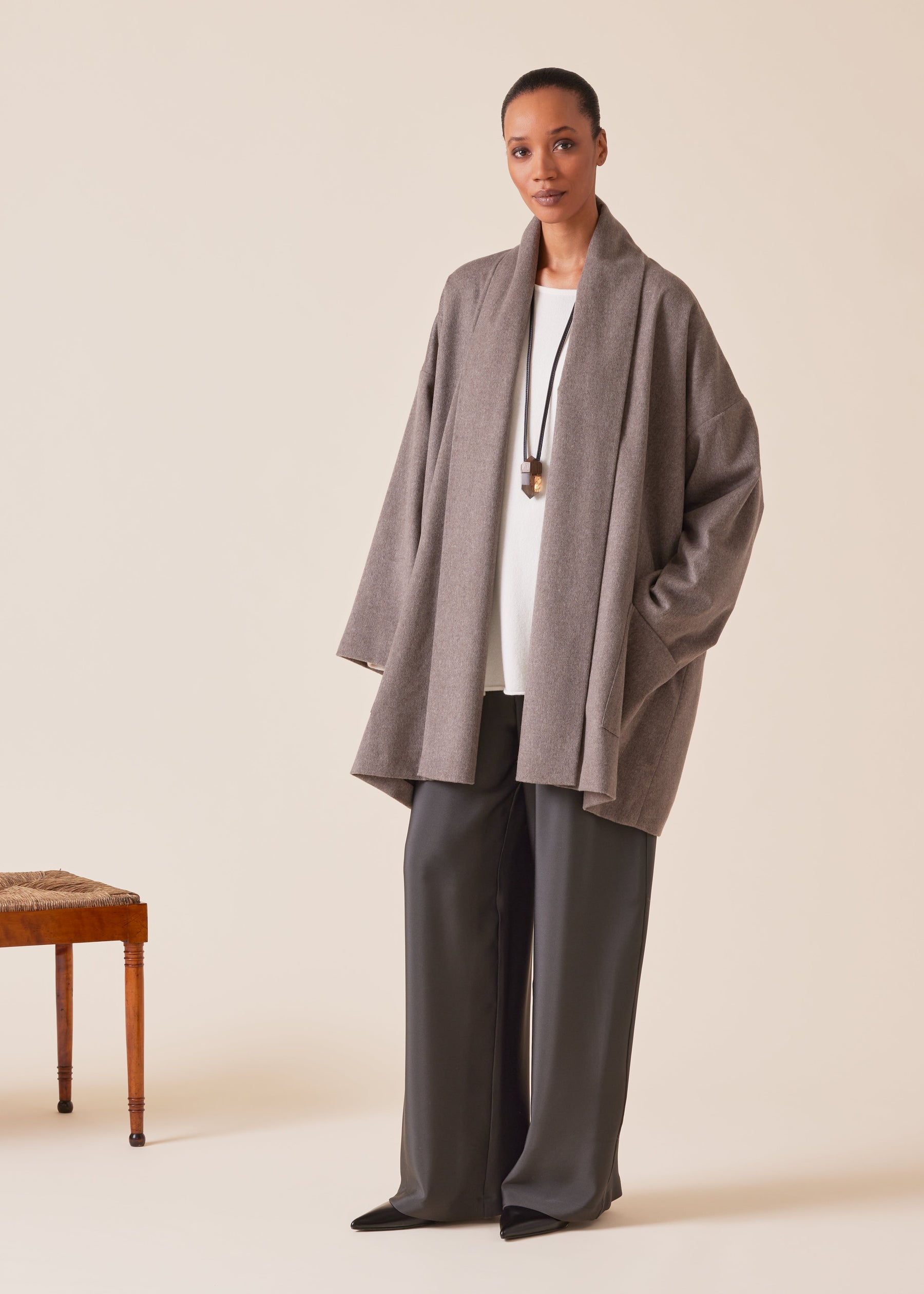 cashmere wide a-line shawl collar coat - long plus