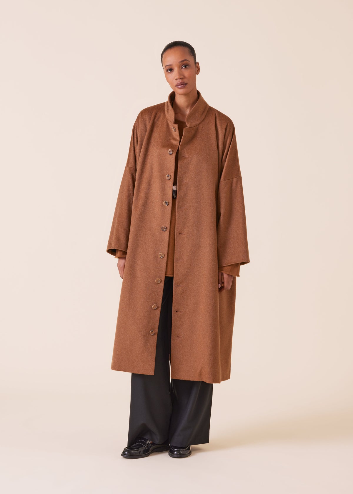 cashmere chinese imperial coat with chinese collar - full length