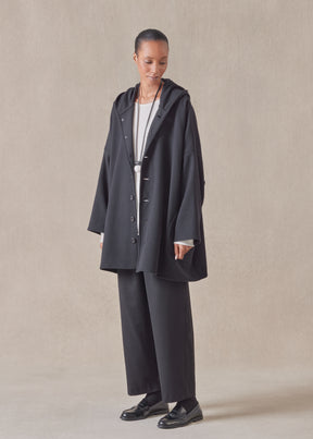 wool cashmere mix wide hooded buttoned coat - long plus