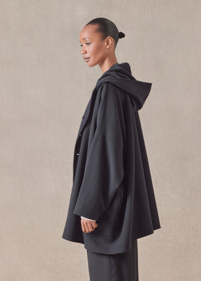 wool cashmere mix wide hooded buttoned coat - long plus