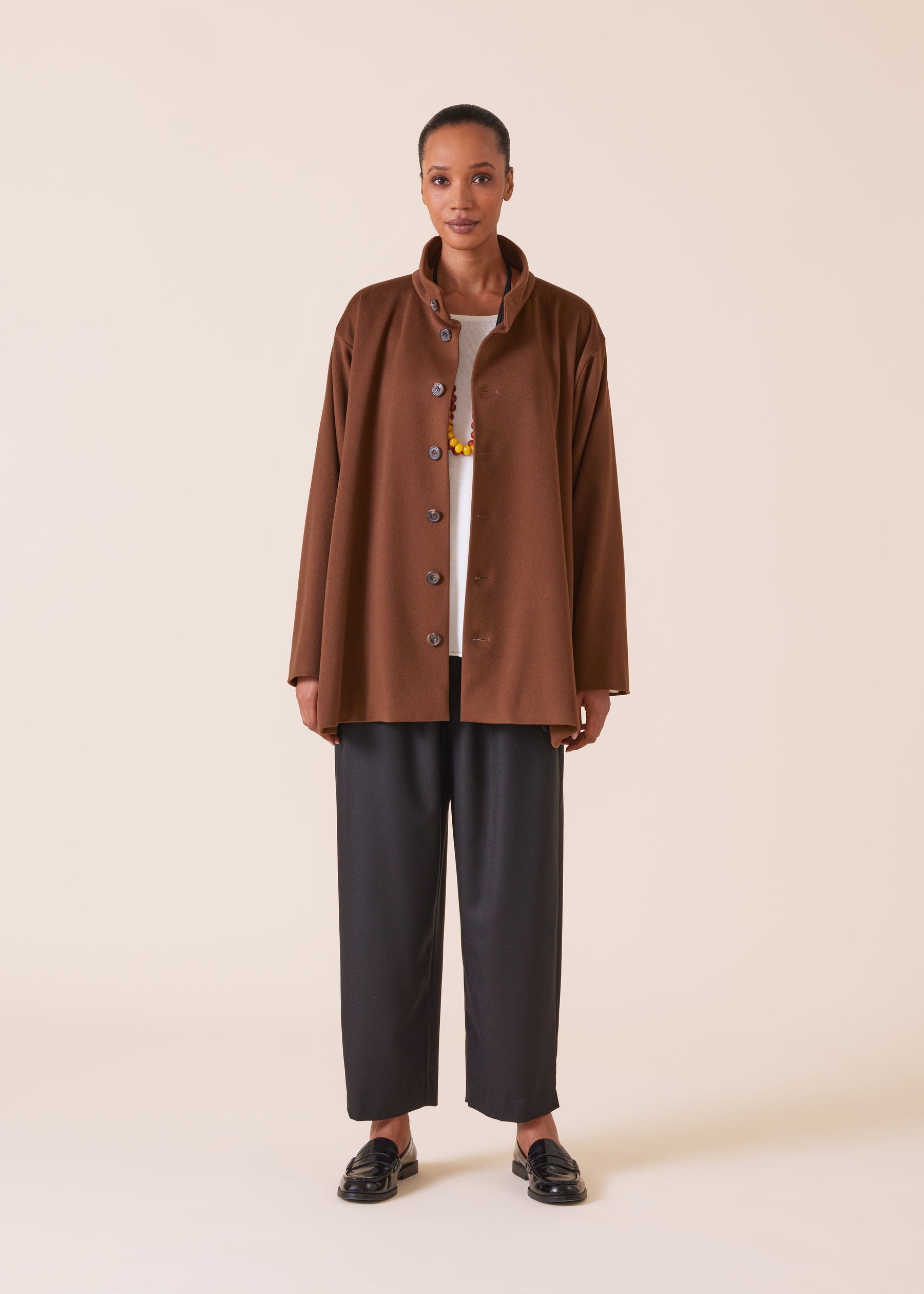 wool cashmere mix high neck caucasus coat - long