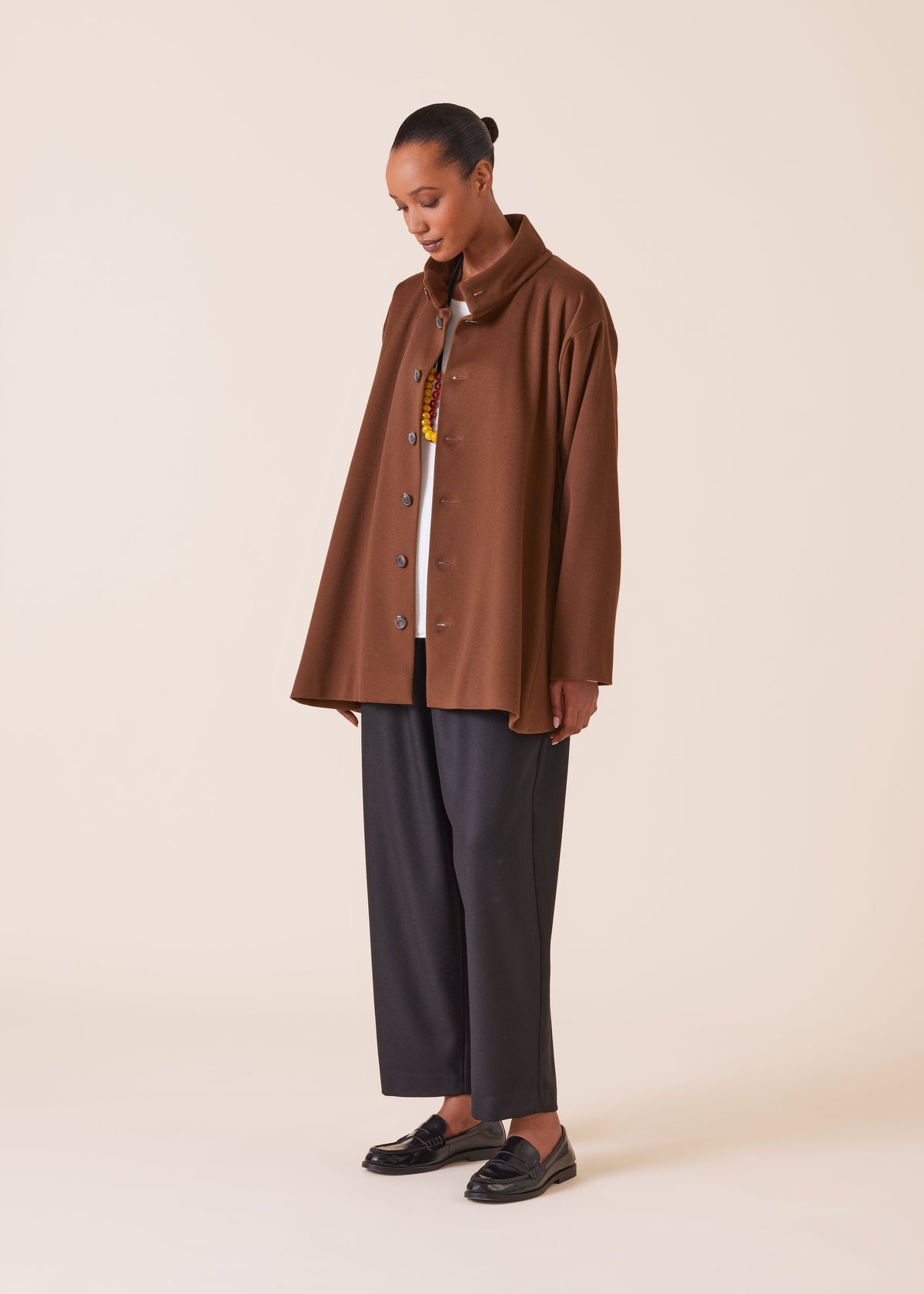 wool cashmere mix high neck caucasus coat - long