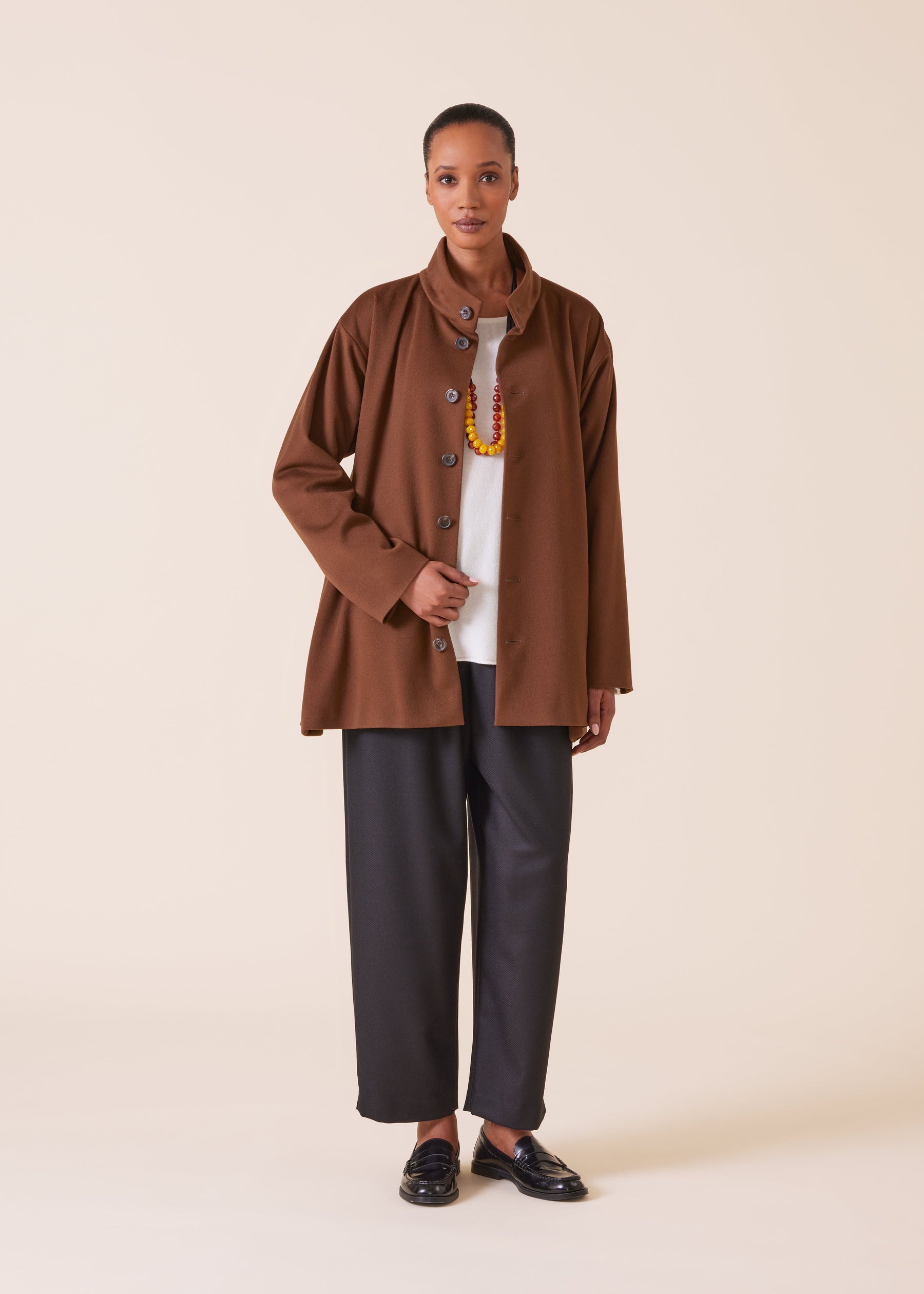 wool cashmere mix high neck caucasus coat - long