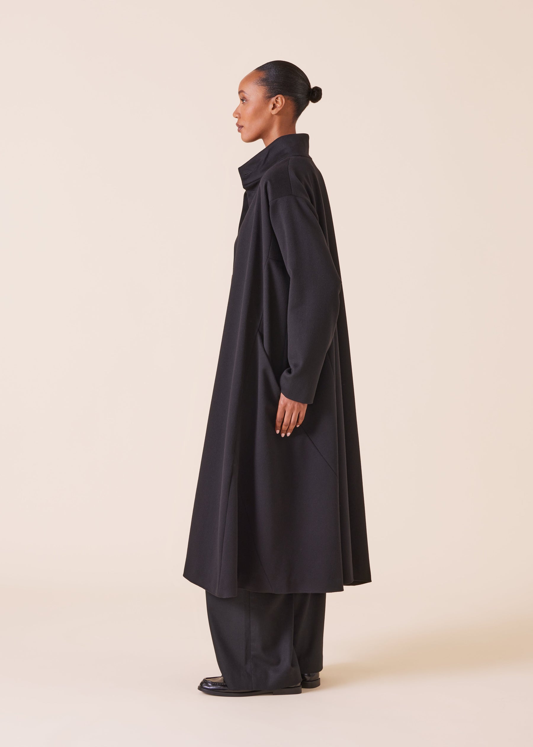 wool cashmere mix high neck caucasus coat - full length