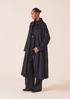 wool cashmere mix high neck caucasus coat - full length